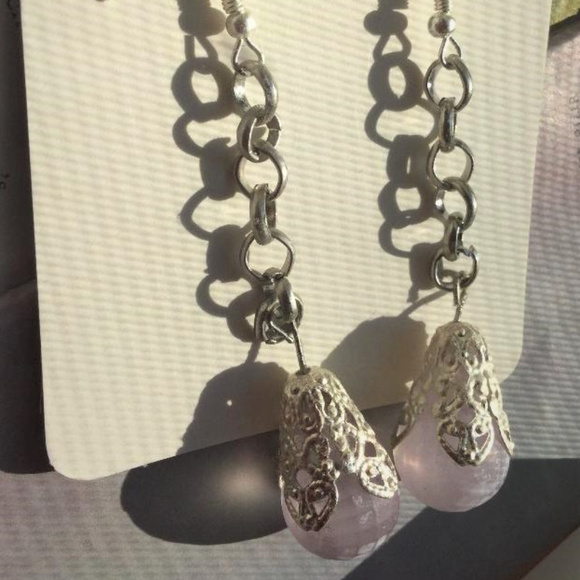 SilverPlated Elegant FrostedPurple Dangle Earrings - Picture 5 of 6